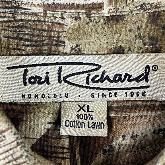 Tori Richard Shirt Mens Extra Large Brown Hawaiian Button Up Beach Adult - Picture 7 of 9